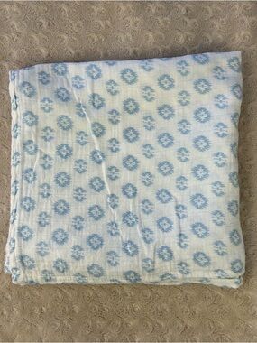 Upsimples Blue White Print Baby Swaddle Blanket Bamboo Cotton Blend